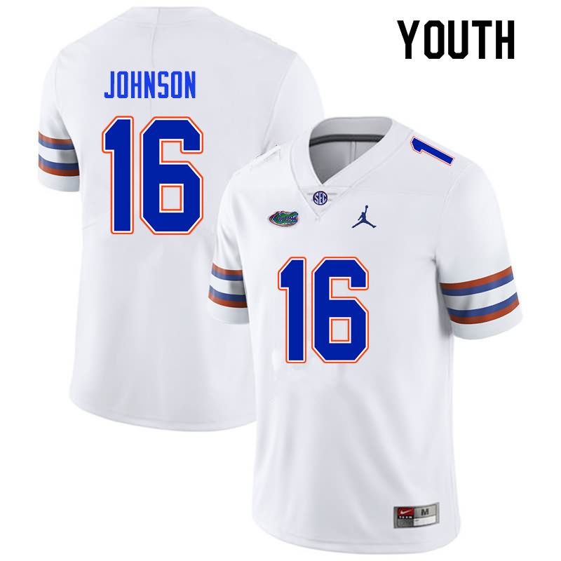 NCAA Florida Gators Tre'Vez Johnson Youth #16 Nike White Stitched Authentic College Football Jersey OGB4064HG